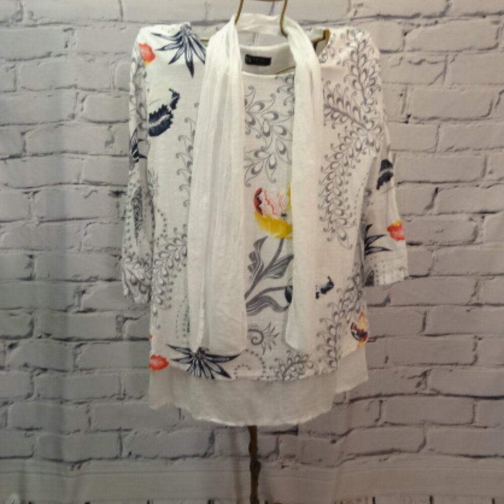 Bella Armore, Made In Italy Layered Summer Tunic w/Scarf NWOT